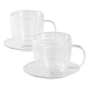Two double wall glass espresso cups with saucers in a set, 2 x 100 ml
